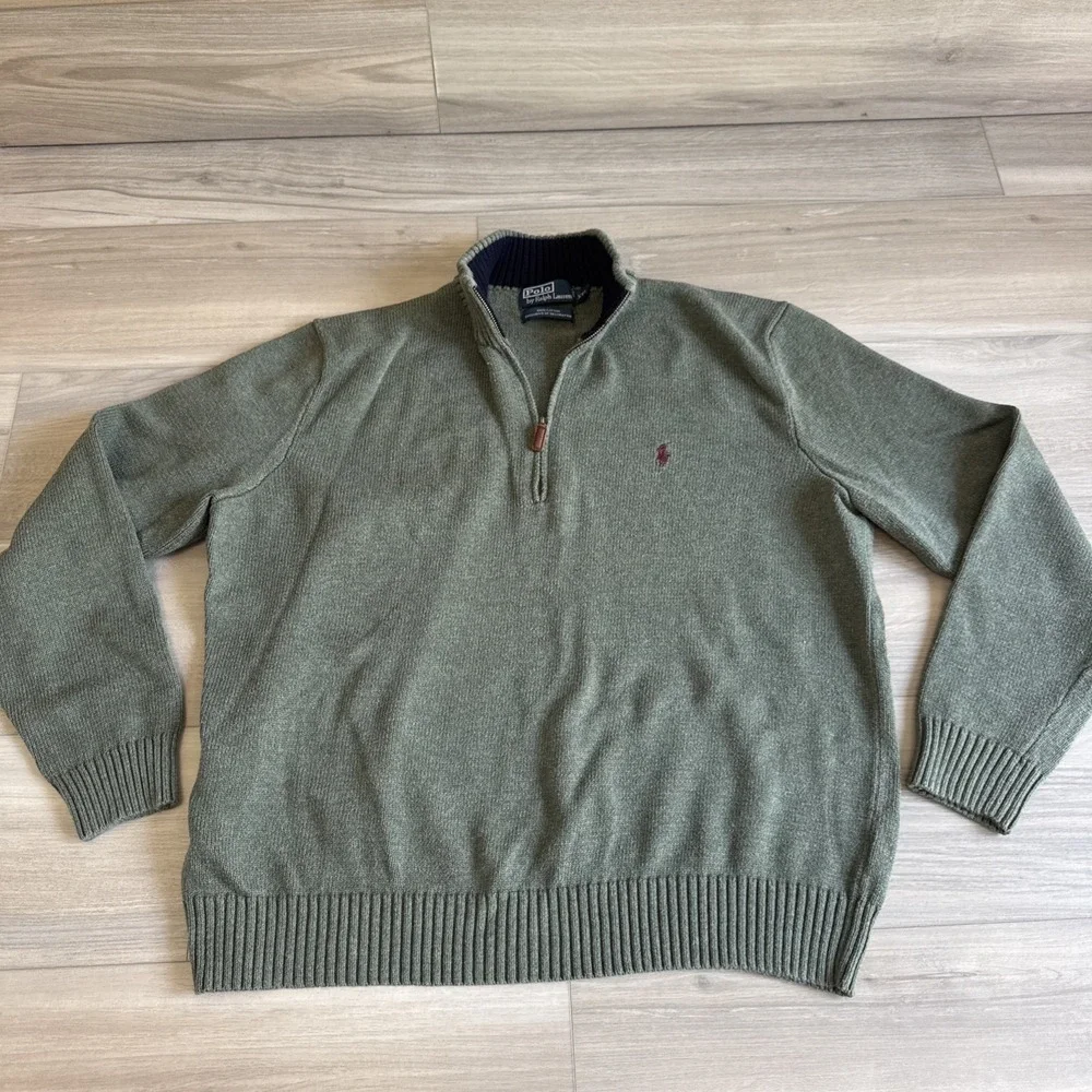 Vintage Polo Ralph Lauren Sweater Mens XXL Olive Green Heavy Quarter Zip
